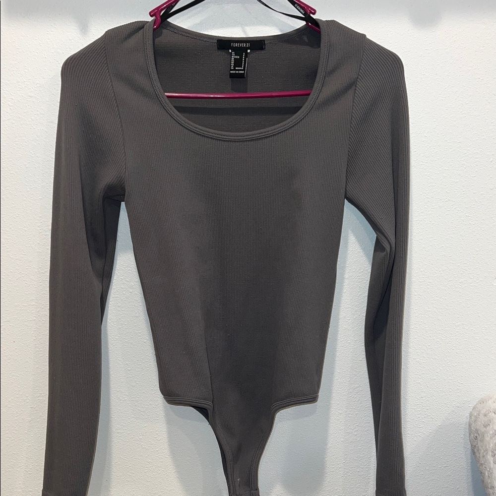 Forever 21 Charcoal Long Sleeve Bodysuit